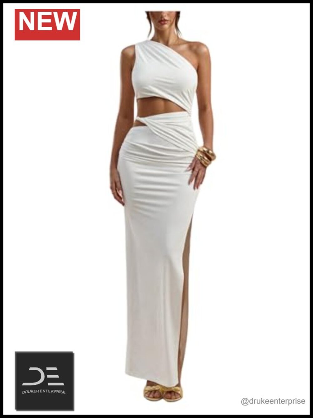 One Shoulder Cutout Bodycon Slit Maxi Dress